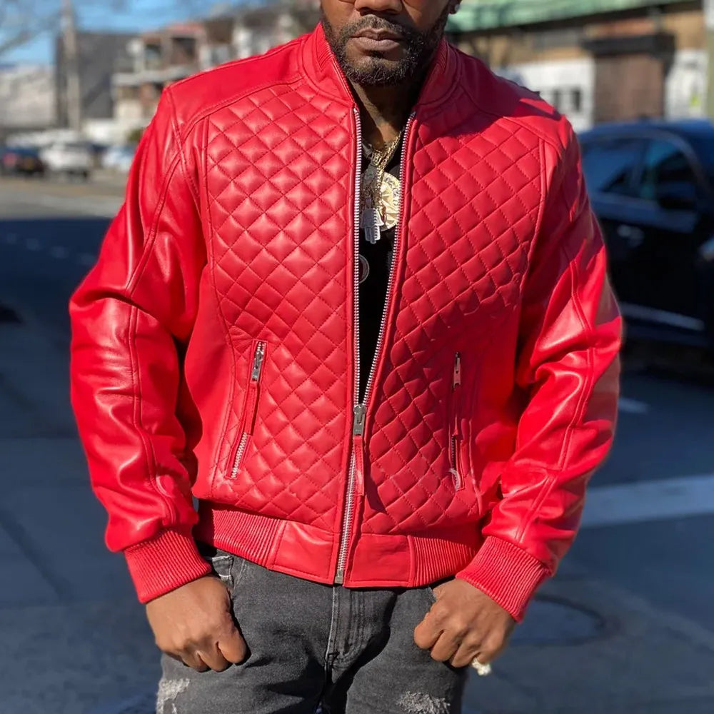 Men’s Quilted Bomber Leather Jacket