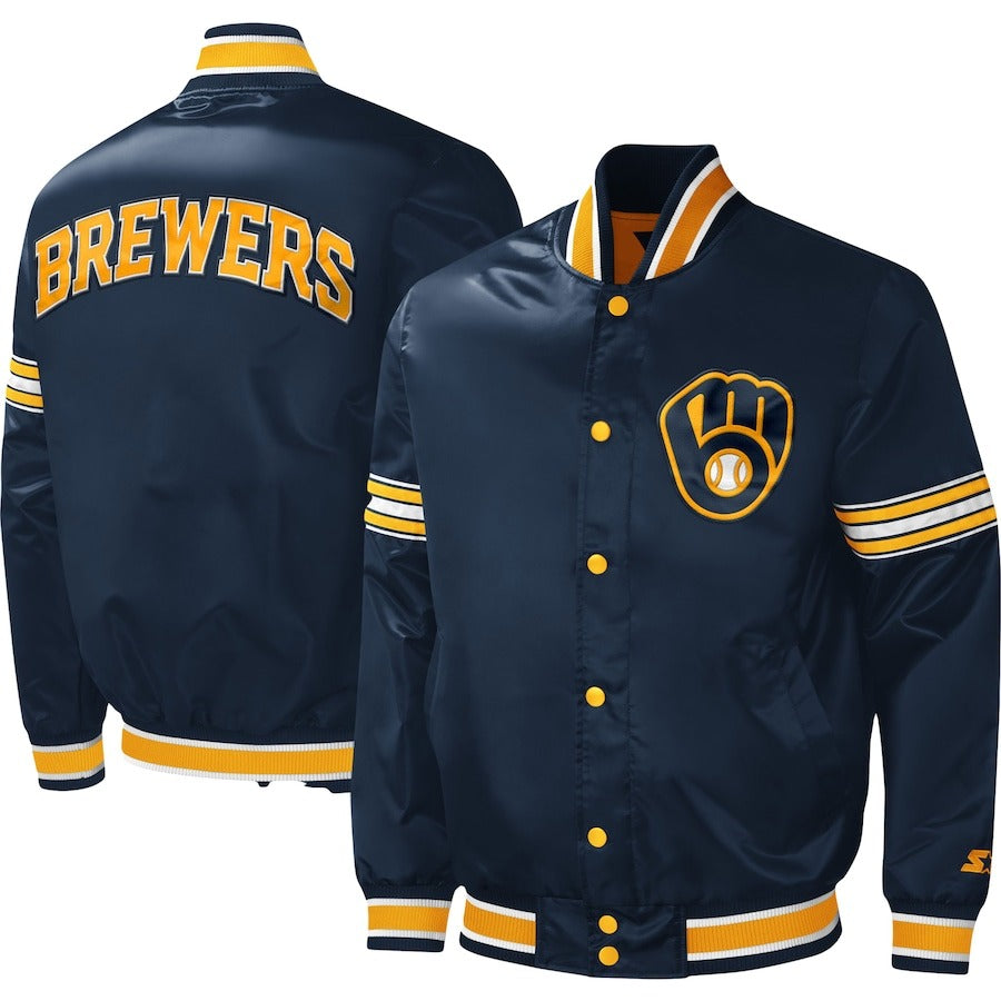 Brewers Starter Navy Midfield Satin Jacket