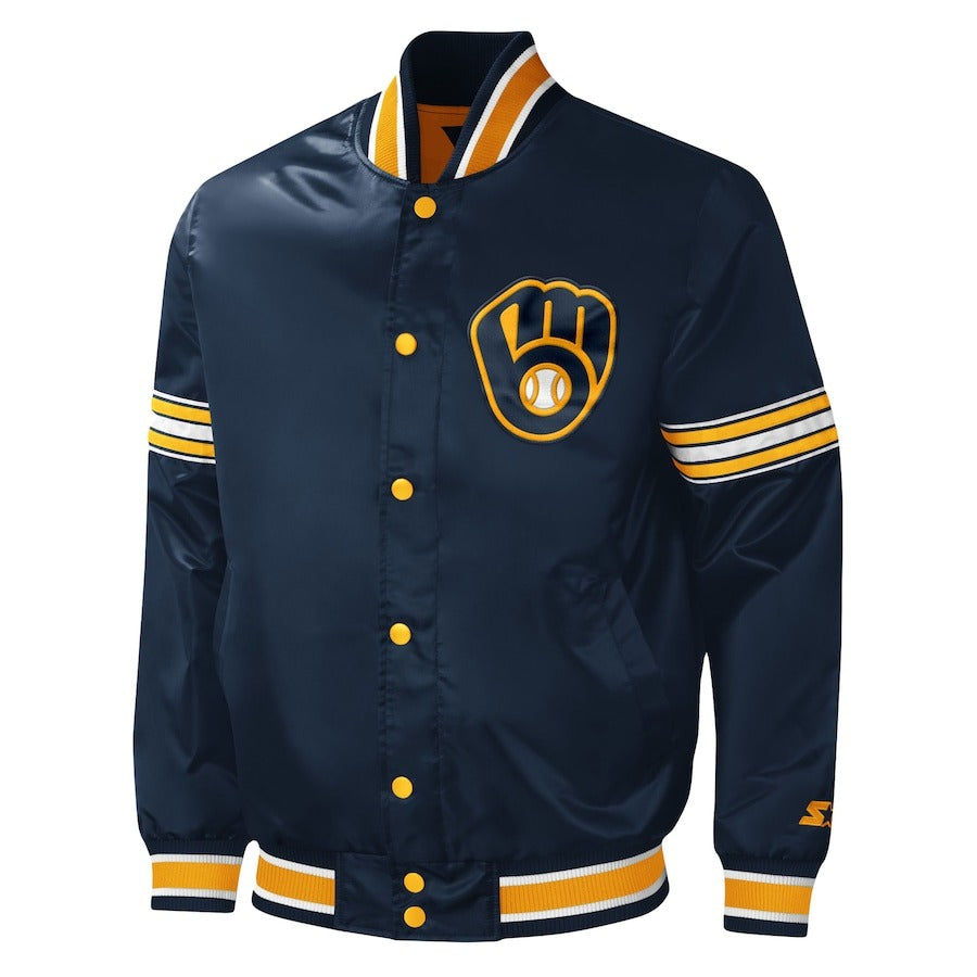 Brewers Starter Navy Midfield Satin Jacket