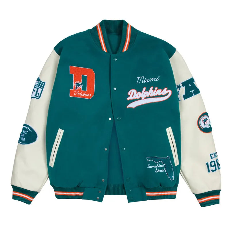 Miami Dolphins Sunshine State Aqua Letterman Jacket