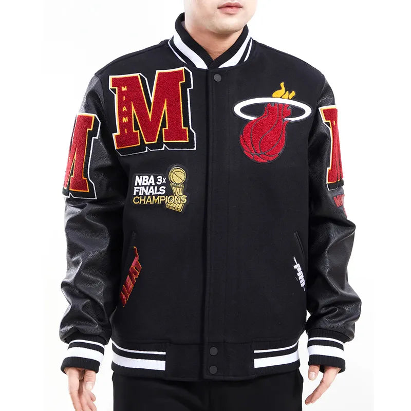 Miami Heat Mashup Logo Black Varsity Jacket