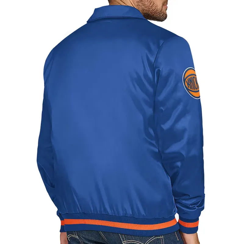 NY Knicks Stitch Applique Blue Satin Jacket