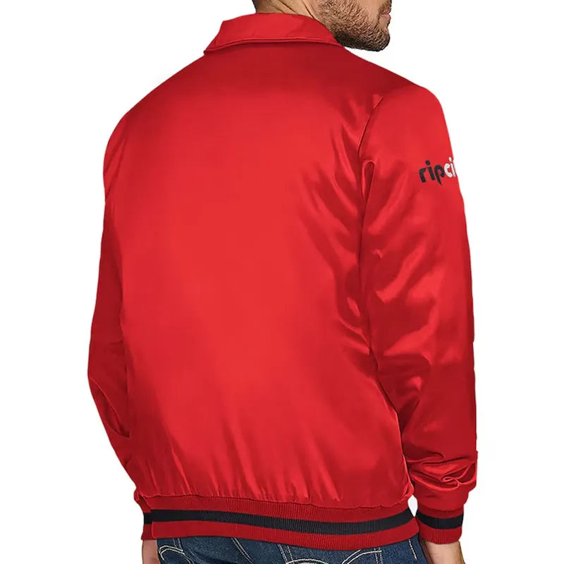 Portland Trail Blazers Stitch Applique Red Satin Jacket