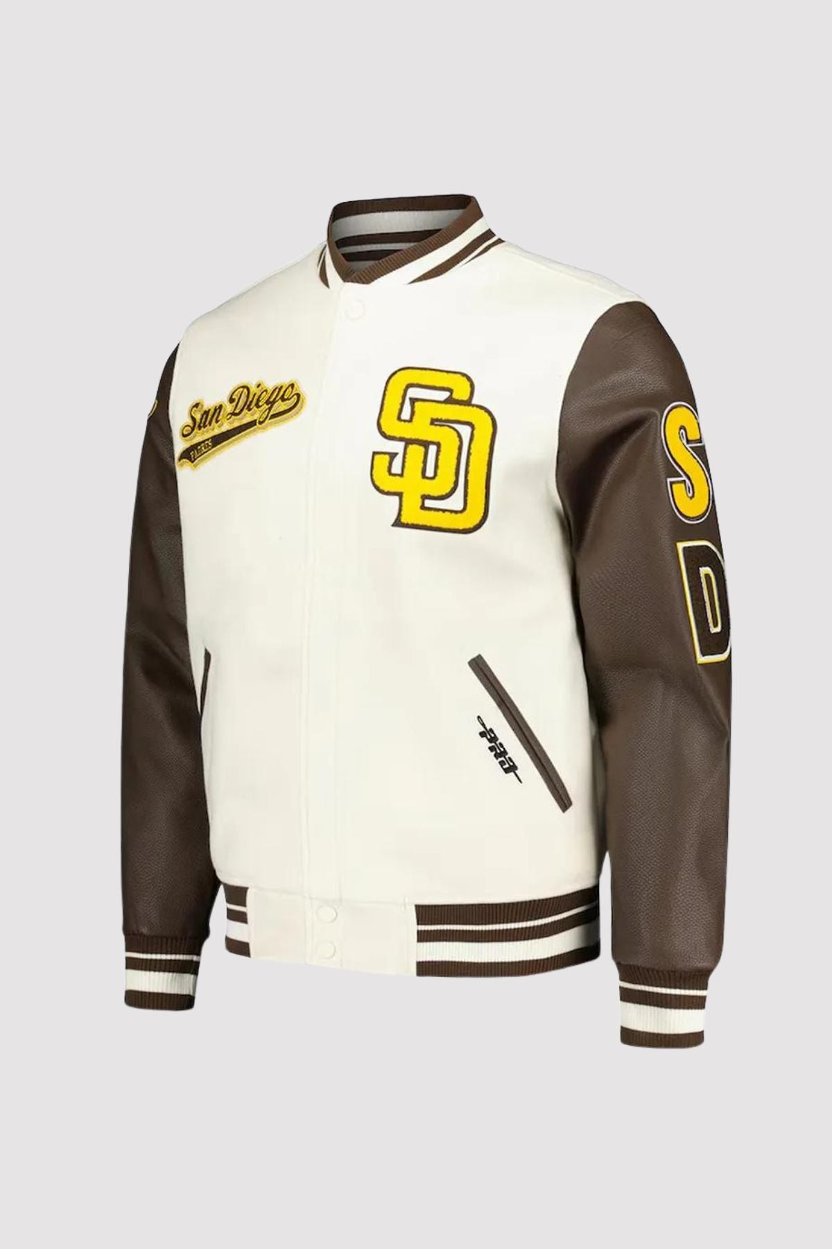 San Diego Padres Cream And Brown Script Varsity Jacket