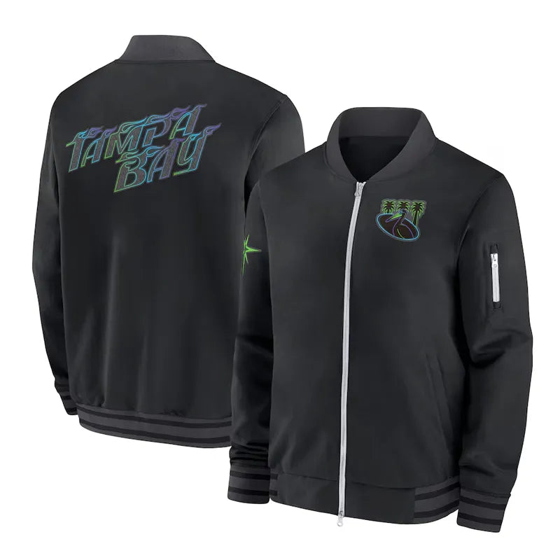 Tampa Bay Rays City Connect Game Time Full-Zip Black Bomber Jacket