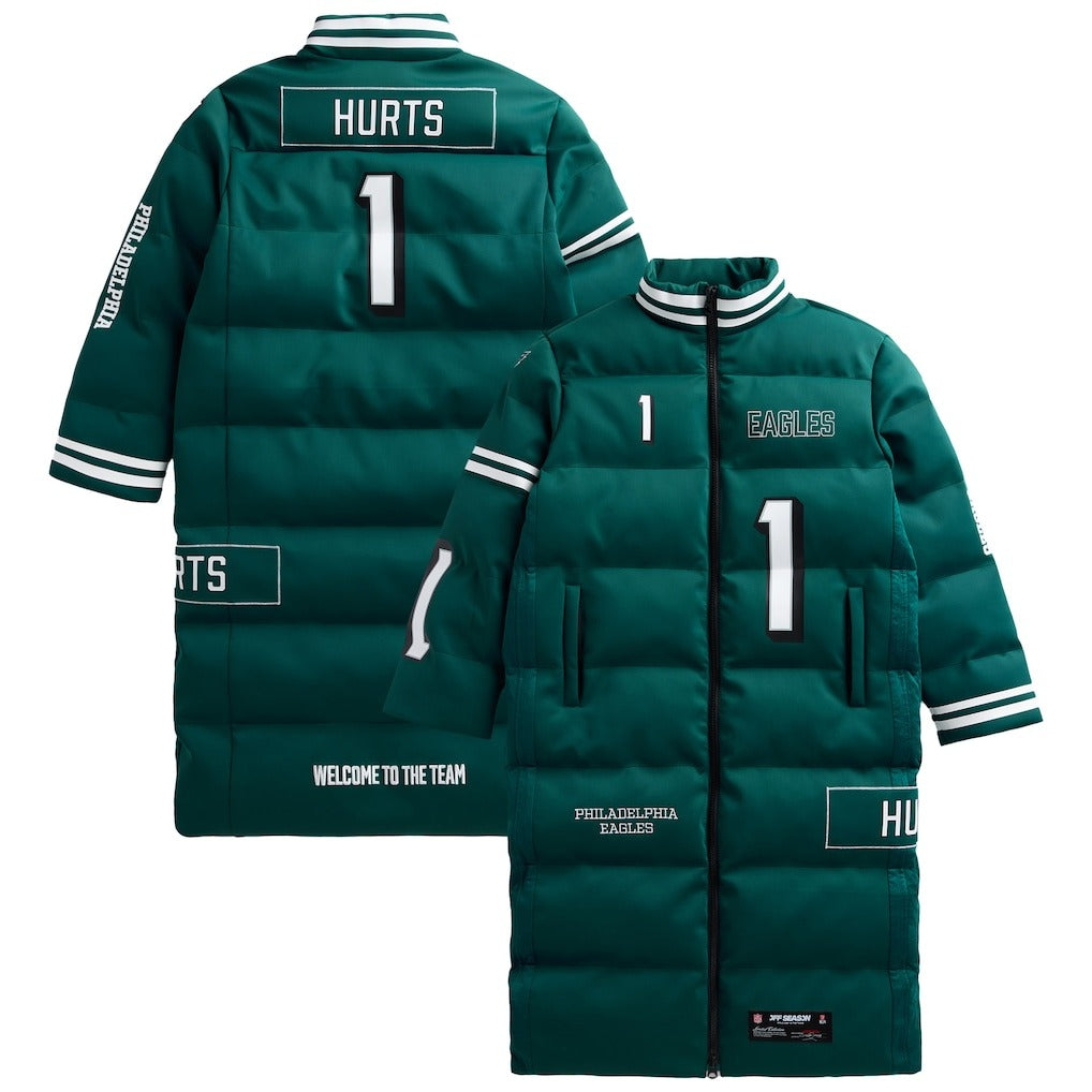 Philadelphia Eagles Jalen Hurts Midnight Green Off Season x NFL Player Puffer Long Coat