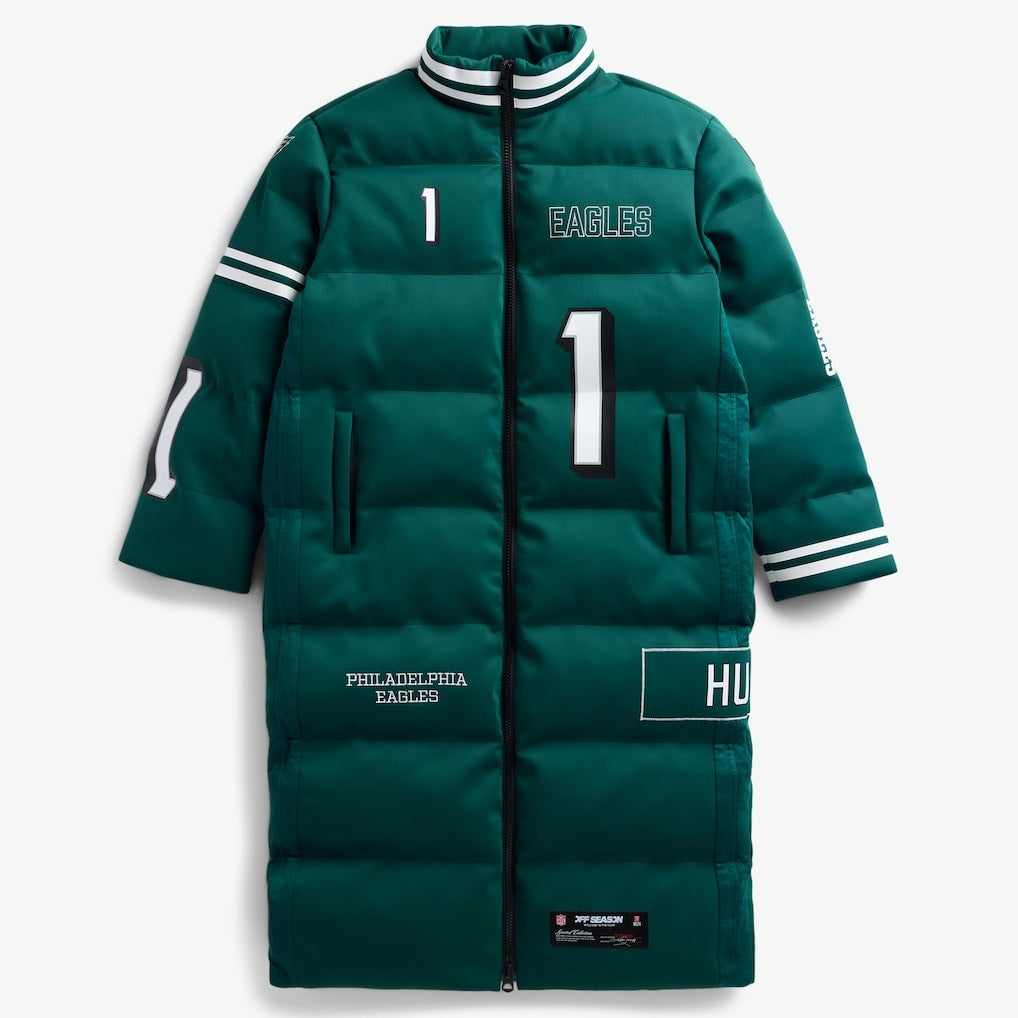 Philadelphia Eagles Jalen Hurts Midnight Green Off Season x NFL Player Puffer Long Coat