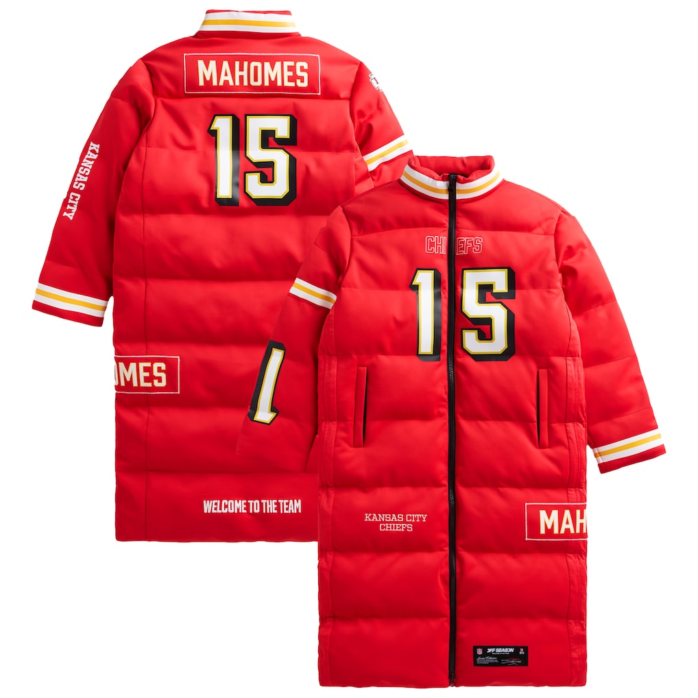 Kansas City Chiefs Patrick Mahomes Red Off Season x NFL Player Puffer Long Coat