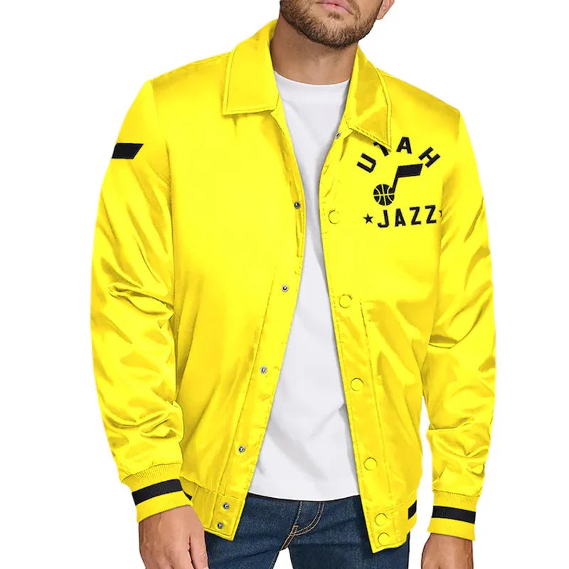 Utah Jazz Stitch Applique Gold Satin Jacket