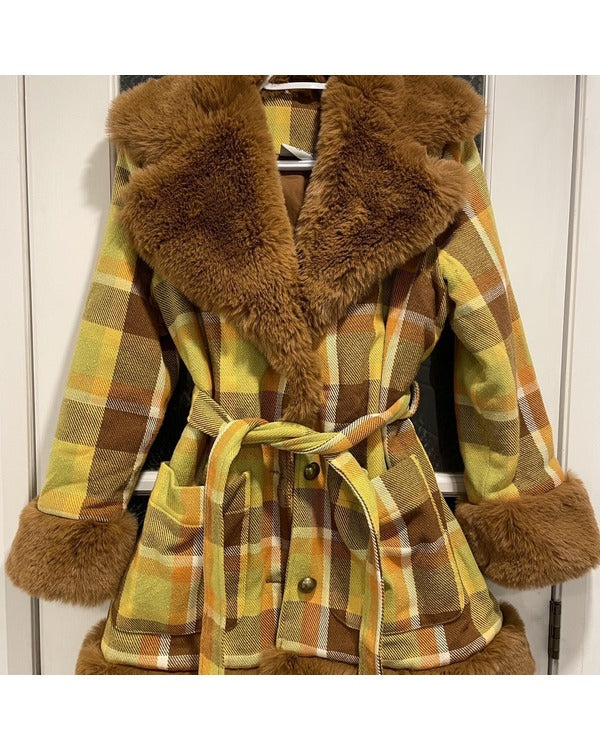 AEW Dynamite 2025 Paige Wooding Green Plaid Fur Coat