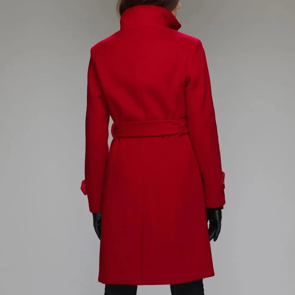 Women’s Stand Collar Brenna Red Wool Coat