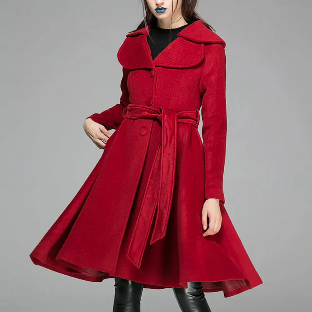 Women’s Feminine Swing Fit and Flare Wool Coat