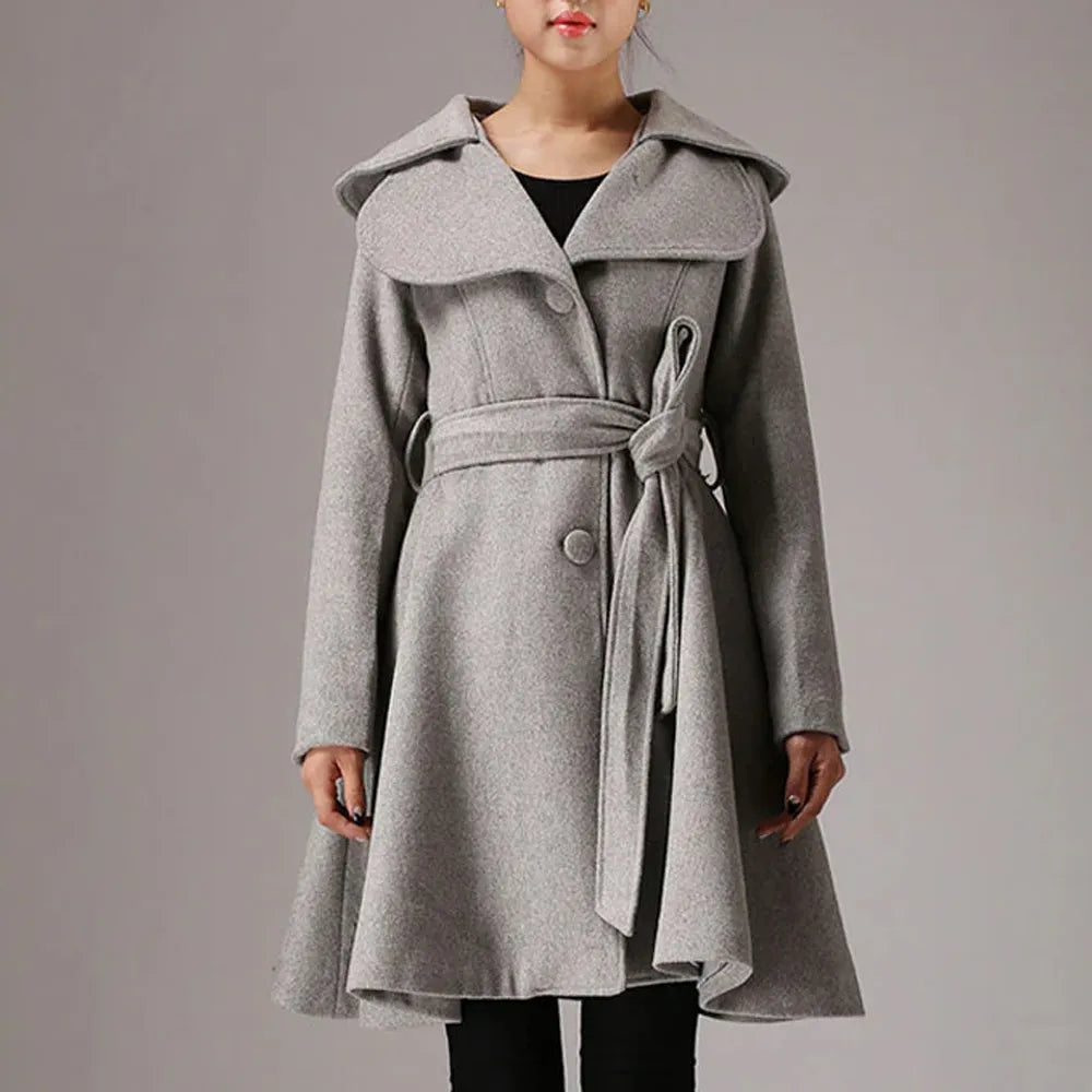 Women’s Feminine Swing Fit and Flare Wool Coat