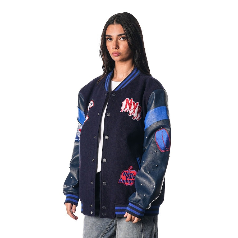 Women's New York Rangers The Wild Collective Blue Full-snap Varsity Jacket