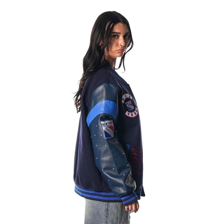 Women's New York Rangers The Wild Collective Blue Full-snap Varsity Jacket