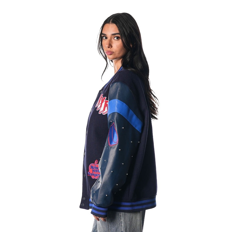 Women's New York Rangers The Wild Collective Blue Full-snap Varsity Jacket