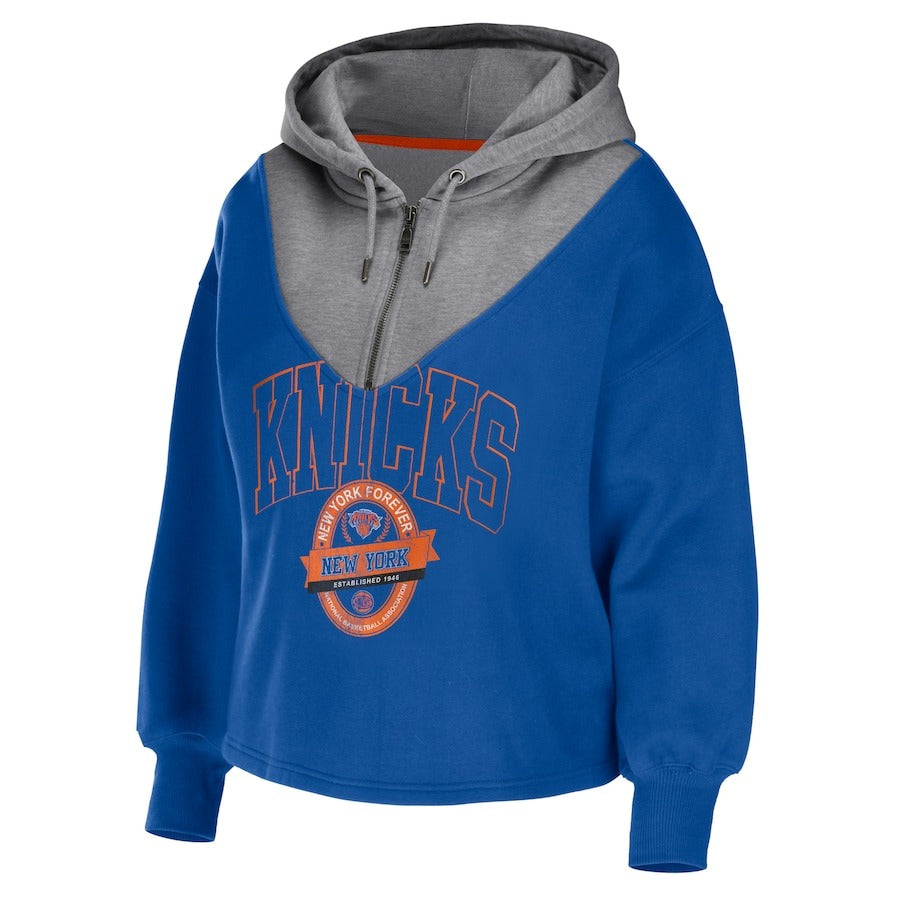 Erin Andrews Blue New York Knicks Pieced Hoodie Jacket