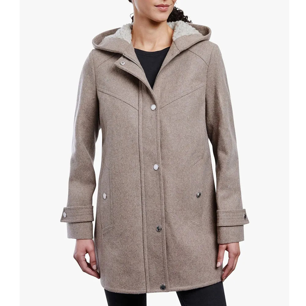 Women’s Zip Front Wool Sherpa Hooded Coat
