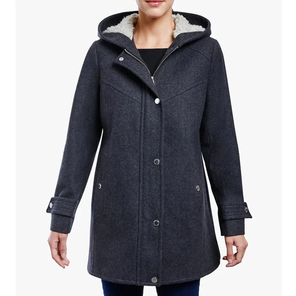 Women’s Zip Front Wool Sherpa Hooded Coat