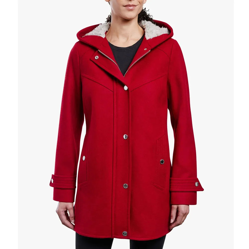 Women’s Zip Front Wool Sherpa Hooded Coat