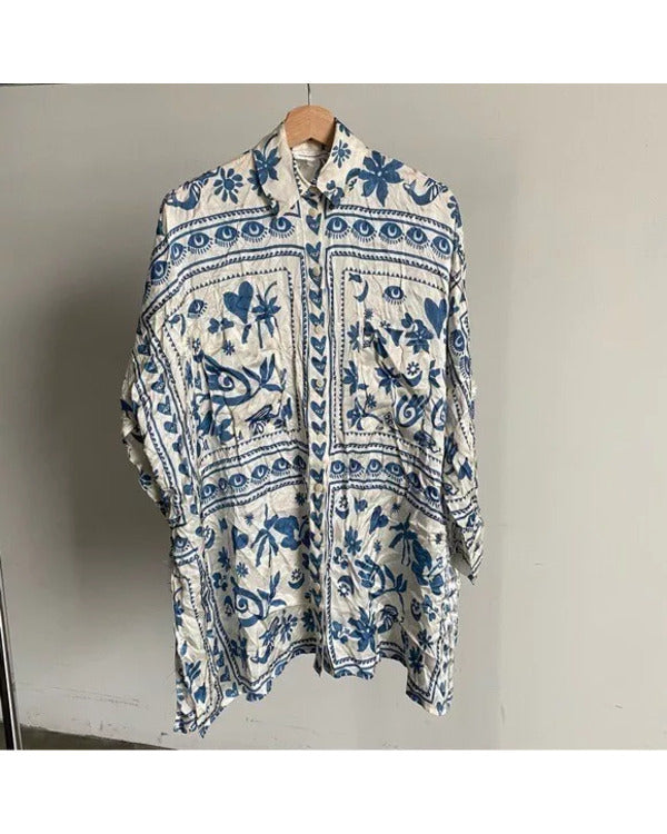 The White Lotus S03 Parker Posey Printed Mini Shirt Dress