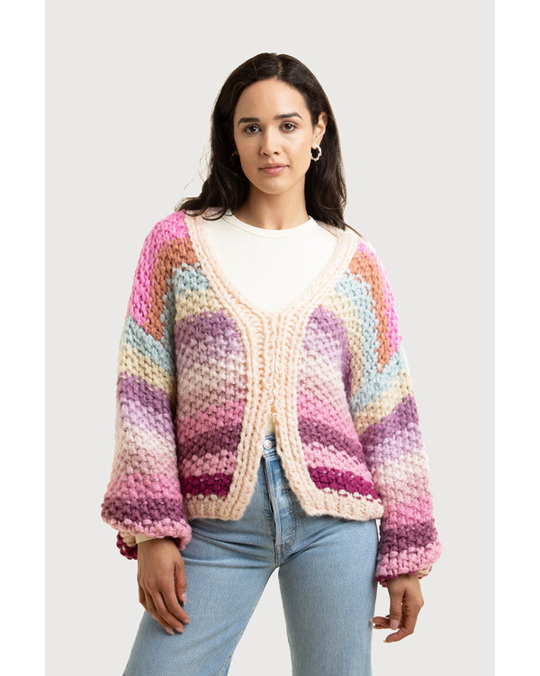 Elsbeth S02 Carrie Preston Rainbow Crochet Knitted Cardigan