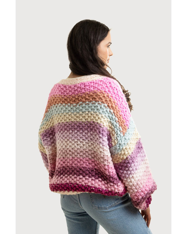 Elsbeth S02 Carrie Preston Rainbow Crochet Knitted Cardigan